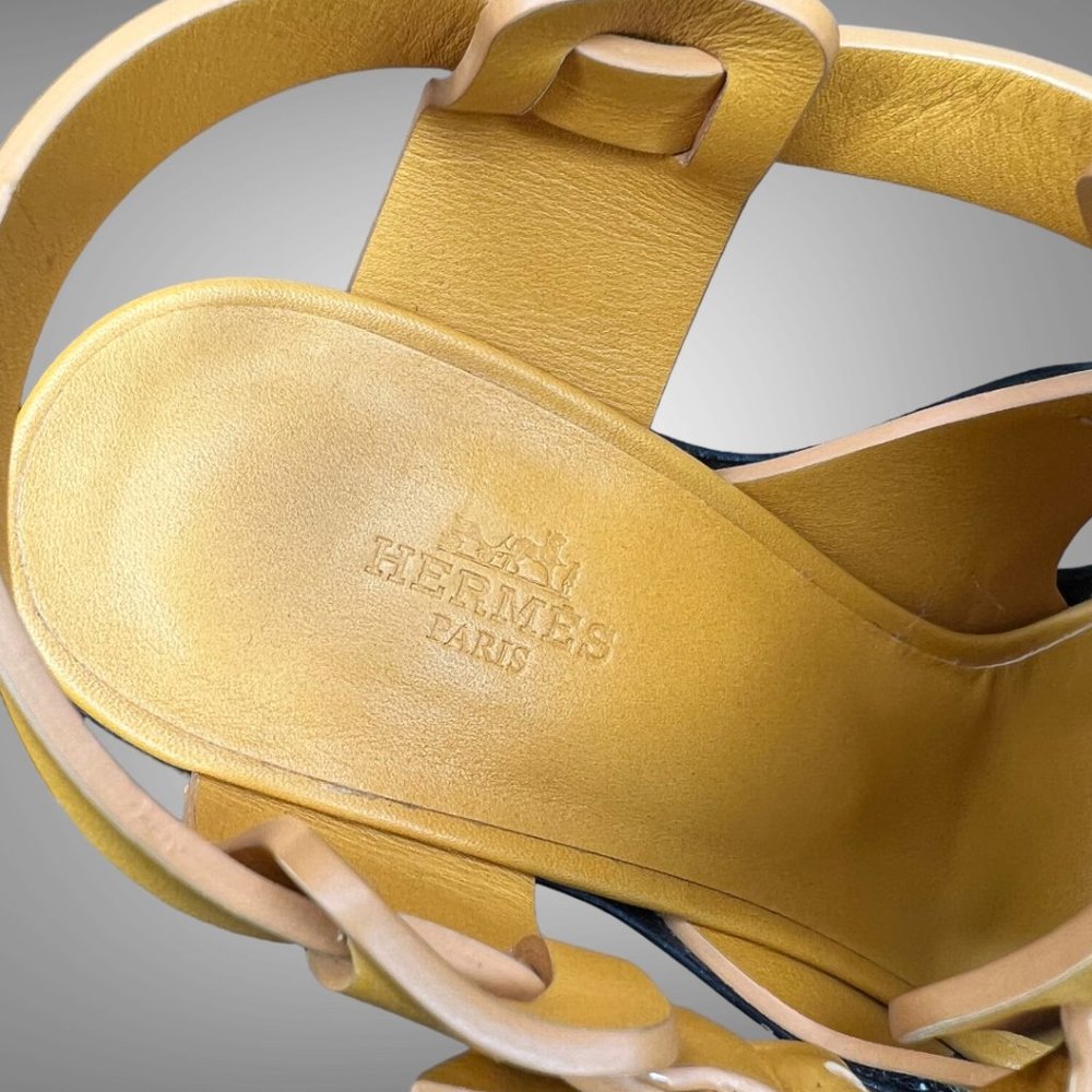 HERMES CALF LEATHER YELLOW MANGO REMIX SANDAL SHOES EU 40 HEELS - Picture 4 of 13